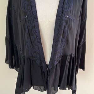 Johnny Was black short kimono jacket  with tie